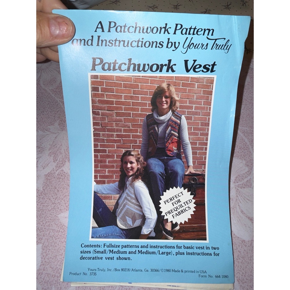 Vintage 1980 Yours Truly Patchwork Vest Sewing Pattern 3735 Jean Wells S-L‎